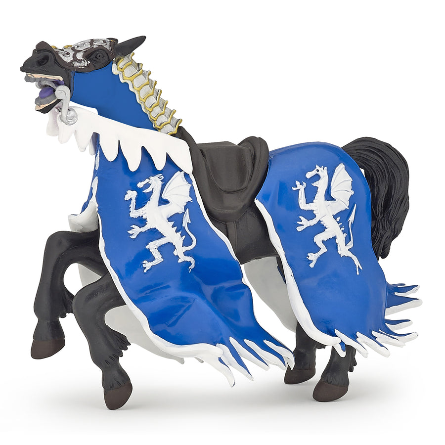 Cheval du roi au dragon bleu Papo en PVC, Collection Médiéval, jouet éducatif idéal pour enfants et collectionneurs