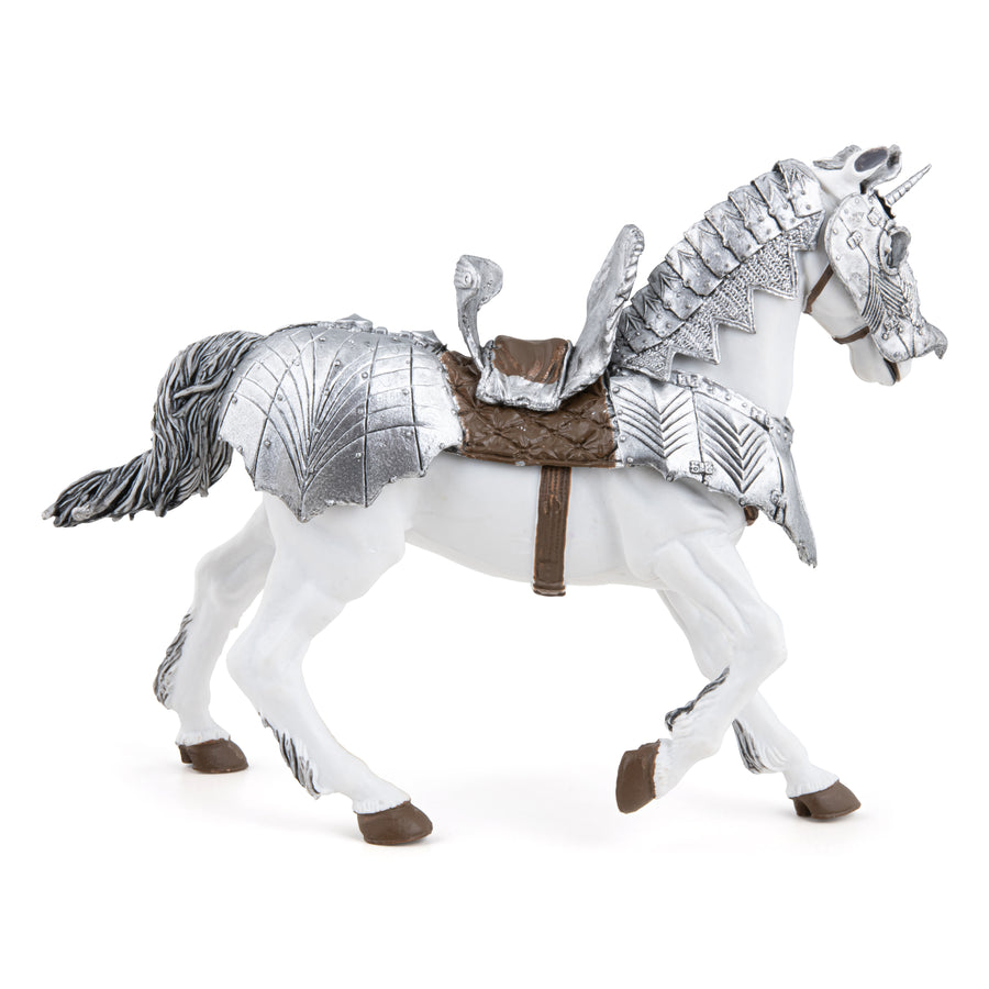 Cheval en armure Papo en PVC, Collection Médiéval, jouet éducatif idéal pour enfants et collectionneurs