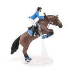 Figurine Cheval de saut d'obstacle et sa cavalière Papo en PVC, Collection chevaux, jouet éducatif idéal pour enfants et collectionneurs
